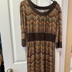 Brown Zigzag Patterned Dress